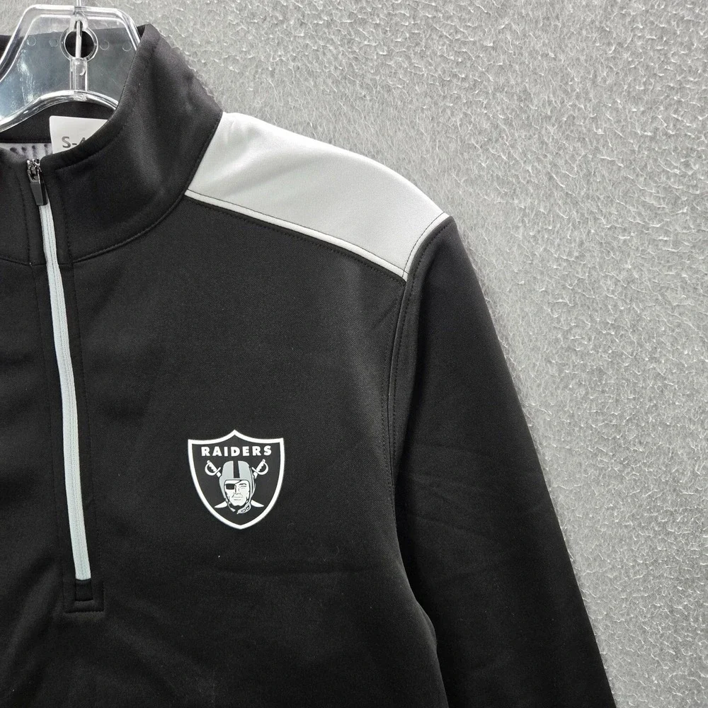 Oakland‎ Raiders Men Sweatshirt Small Black Fleece Pockets 1/2 Zip Long Sleeve